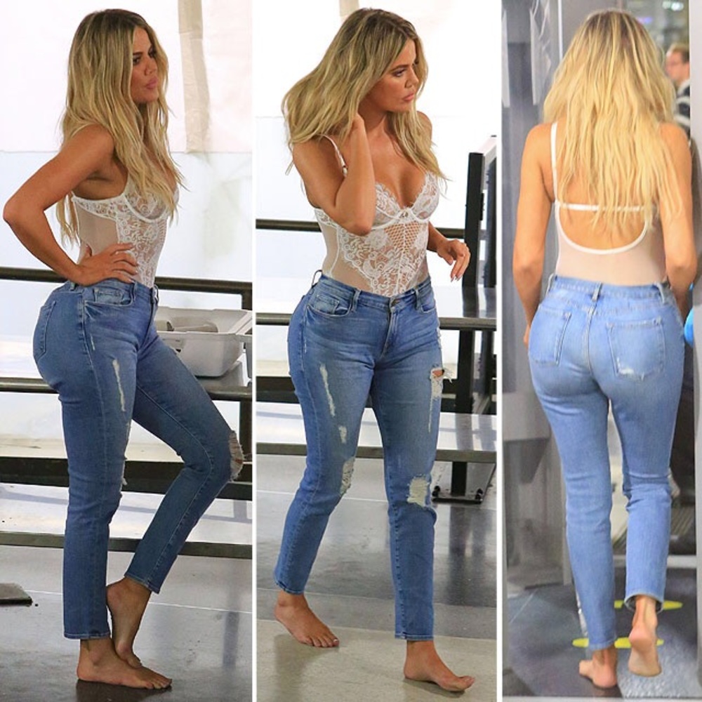 White lace bodysuit Khloe Kardashian inspired